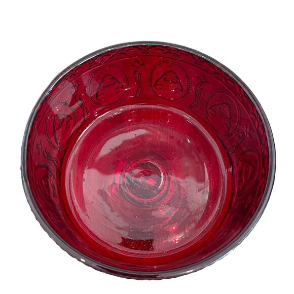 JINGLES & JOY Snowman Trifle Bowl Footed Serving Dish Embossed Holiday Red NEW - Picture 6 of 12